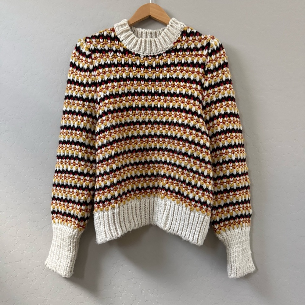 Zara Cream and Black Striped Knit Sweater